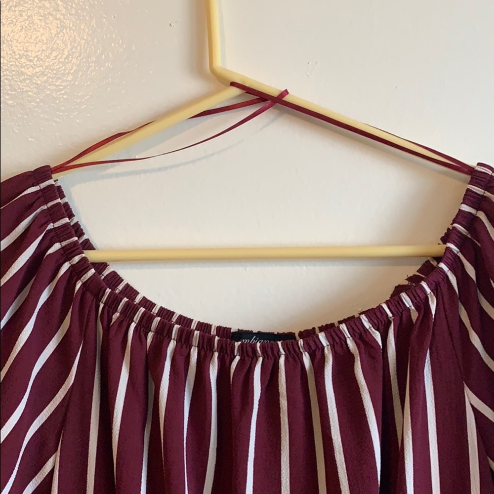 maroon with white stripes romper
